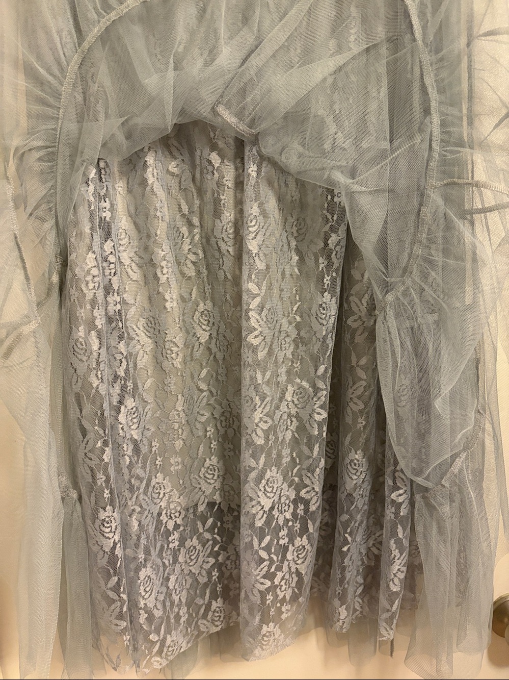 easel Dusty Blue Lace Tiered Maxi Skirt LARGE NWOT - Picture 4 of 7